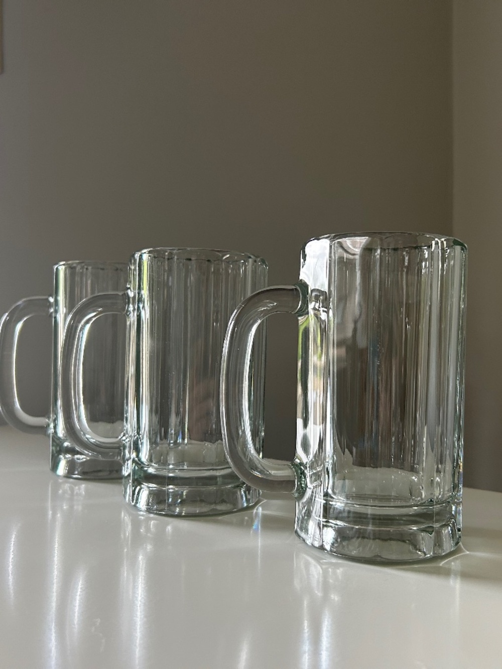 Vintage Libbey Heidelberg Glass Paneled Beer Mugs, 16oz. Set of 3